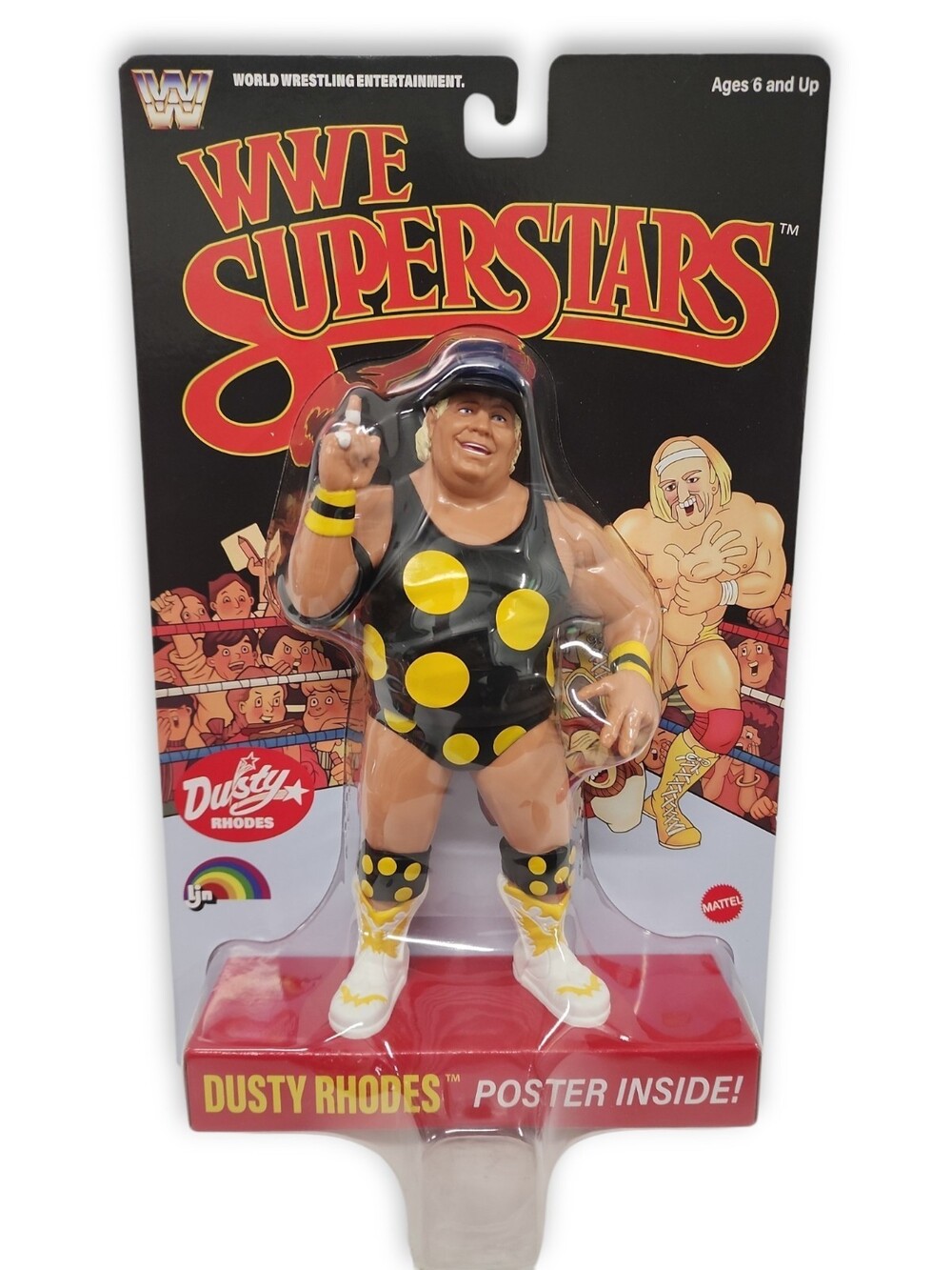 2025 Reproduction Mattel WWE LJN Superstars Dusty Rhodes Figure on Black Card